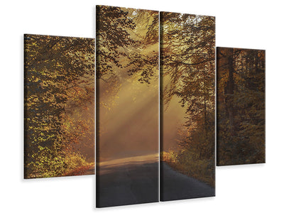 4-piece-canvas-print-sunbeams-in-the-forest