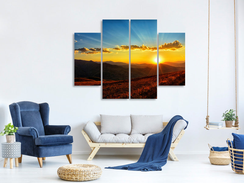 4-piece-canvas-print-sunset-in-the-world-of-mountains