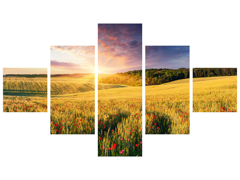 5-piece-canvas-print-a-flower-field-at-sunrise