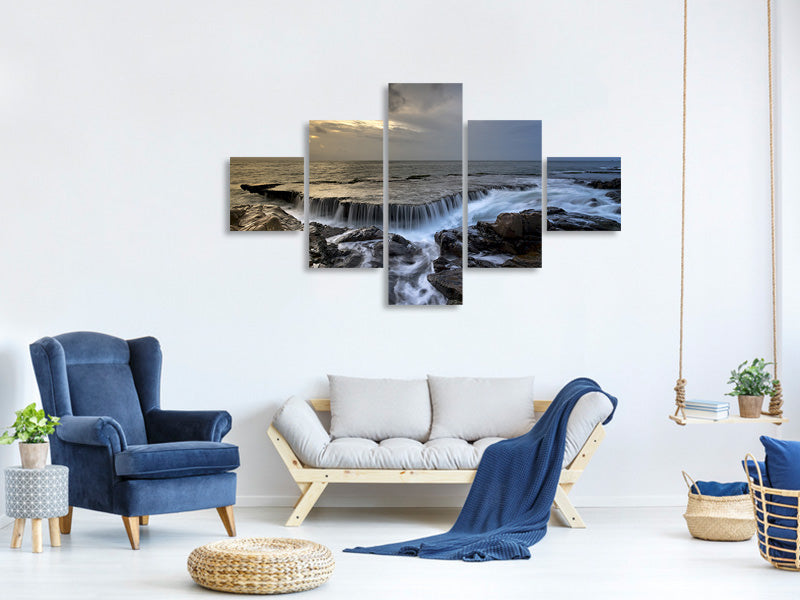 5-piece-canvas-print-evening-mood-at-the-sea