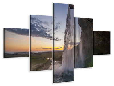 5-piece-canvas-print-evening-mood-at-the-waterfall