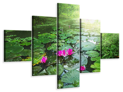 5-piece-canvas-print-garden-pond