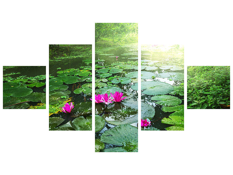 5-piece-canvas-print-garden-pond