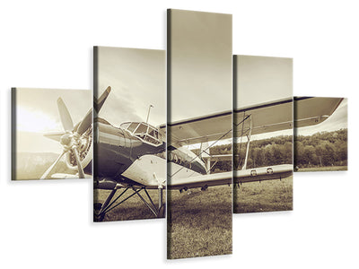 5-piece-canvas-print-nostalgic-aircraft-in-retro-style