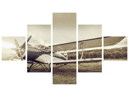 5-piece-canvas-print-nostalgic-aircraft-in-retro-style