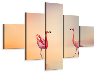 5-piece-canvas-print-romantic-flamingos
