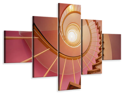 5-piece-canvas-print-spiral-staircase-in-pink