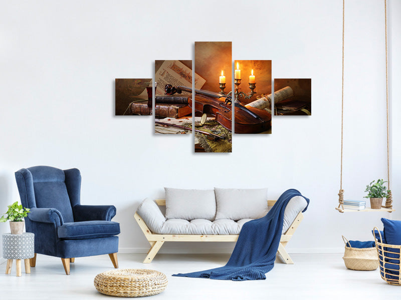 5-piece-canvas-print-still-life-with-violin-and-candles