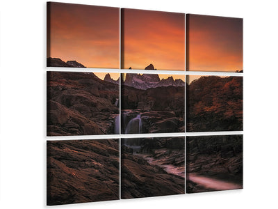 9-piece-canvas-print-waterfall-sunset