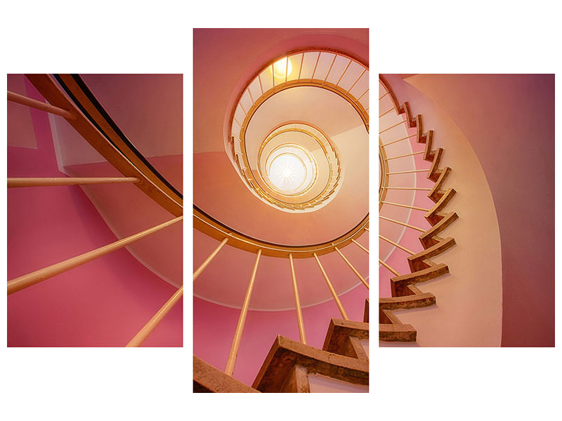 modern-3-piece-canvas-print-spiral-staircase-in-pink