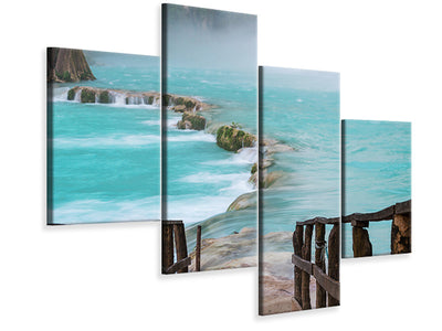 modern-4-piece-canvas-print-house-at-waterfall