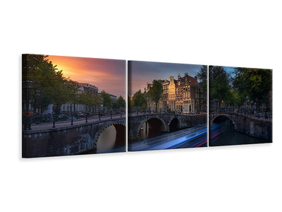 panoramic-3-piece-canvas-print-amsterdam-sunset