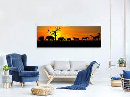 panoramic-canvas-print-safari-animals-at-sunset