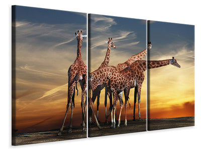 3-piece-canvas-print-girafe-at-sunset