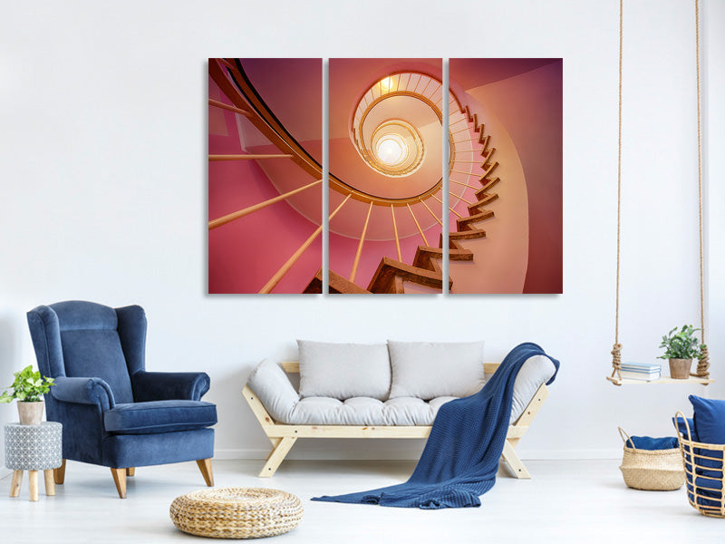 3-piece-canvas-print-spiral-staircase-in-pink