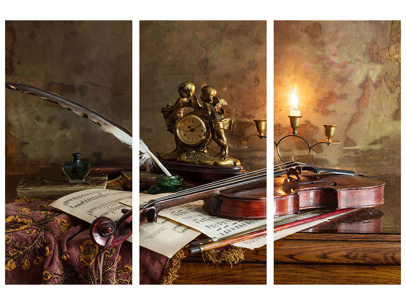 3-piece-canvas-print-still-life-with-violin-and-clock