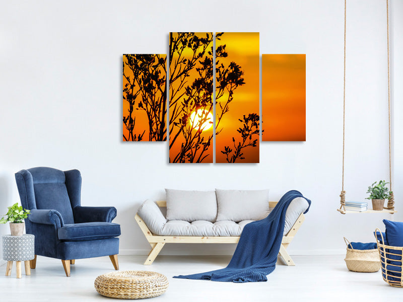 4-piece-canvas-print-a-shrub-in-the-sunset