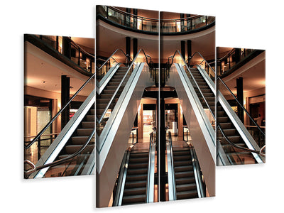 4-piece-canvas-print-escalator-in-shopping-mall
