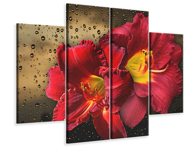 4-piece-canvas-print-lily-flowers-with-water-drops