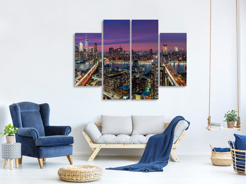 4-piece-canvas-print-manhattan-skyline-during-beautiful-sunset
