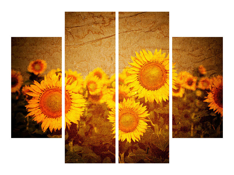 4-piece-canvas-print-retro-sunflower