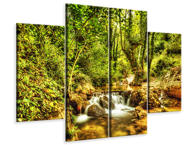 4-piece-canvas-print-waterfall-in-the-forest