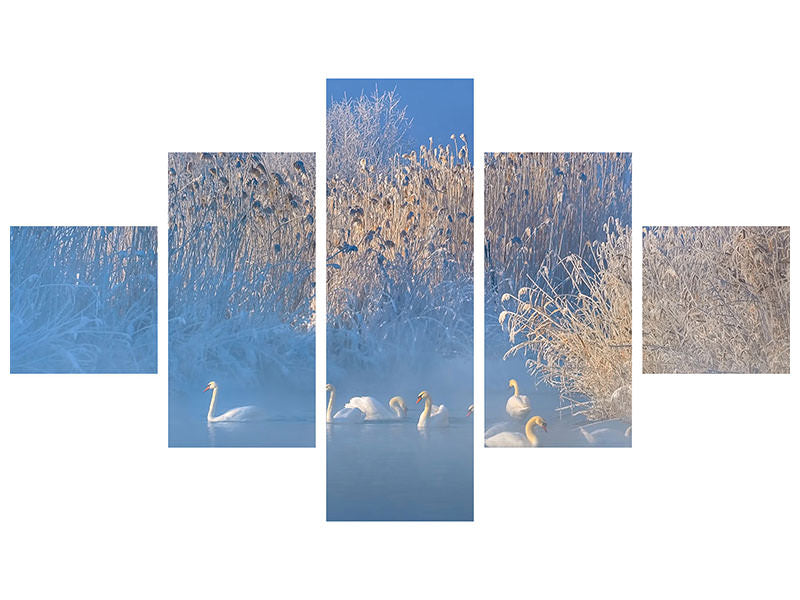 5-piece-canvas-print-blue-swan-lake