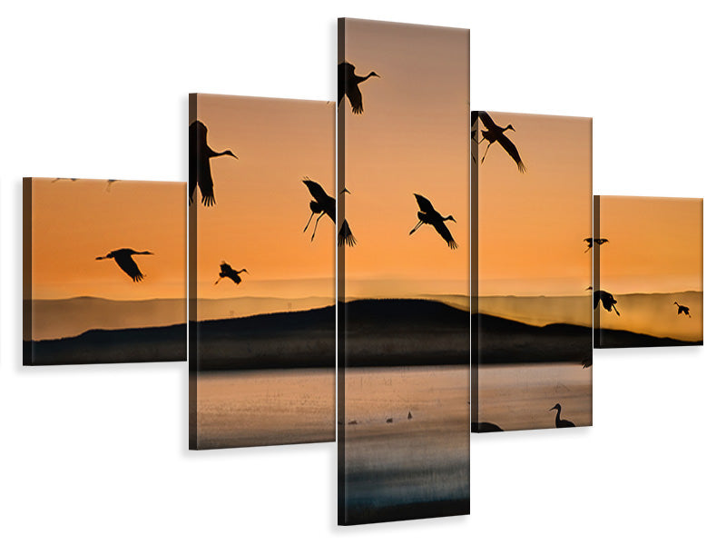 5-piece-canvas-print-fly-in-at-sunset