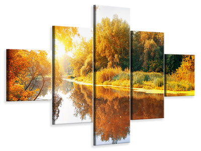 5-piece-canvas-print-forest-reflection-in-water