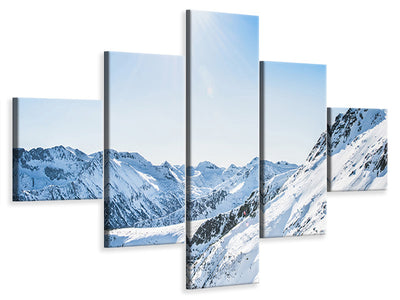 5-piece-canvas-print-mountain-panorama-in-snow