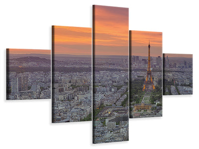 5-piece-canvas-print-paris-skyline-at-sunset