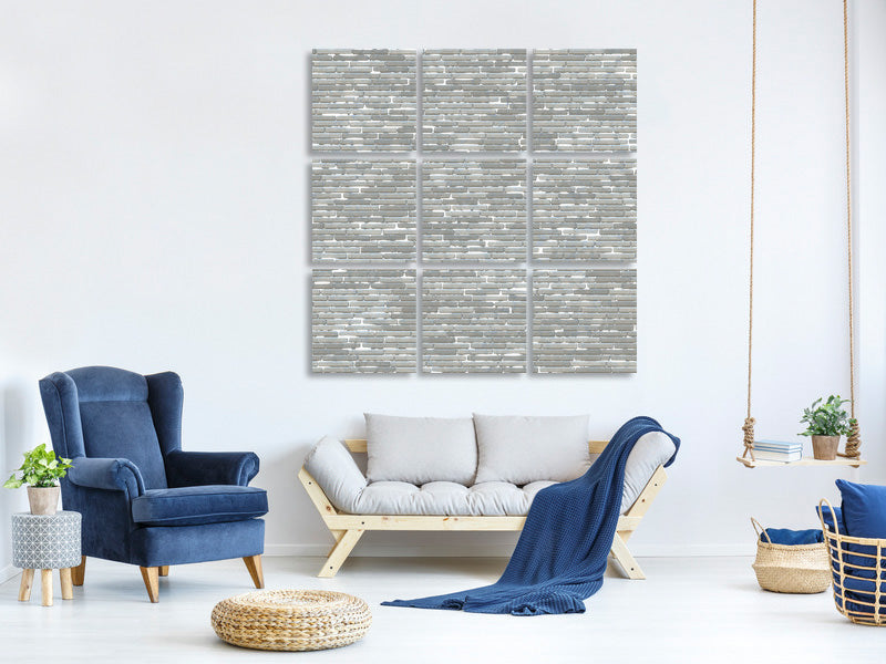 9-piece-canvas-print-stone-wall-in-gray