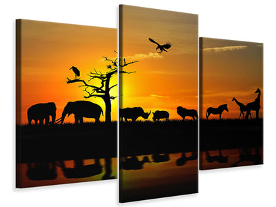 modern-3-piece-canvas-print-safari-animals-at-sunset