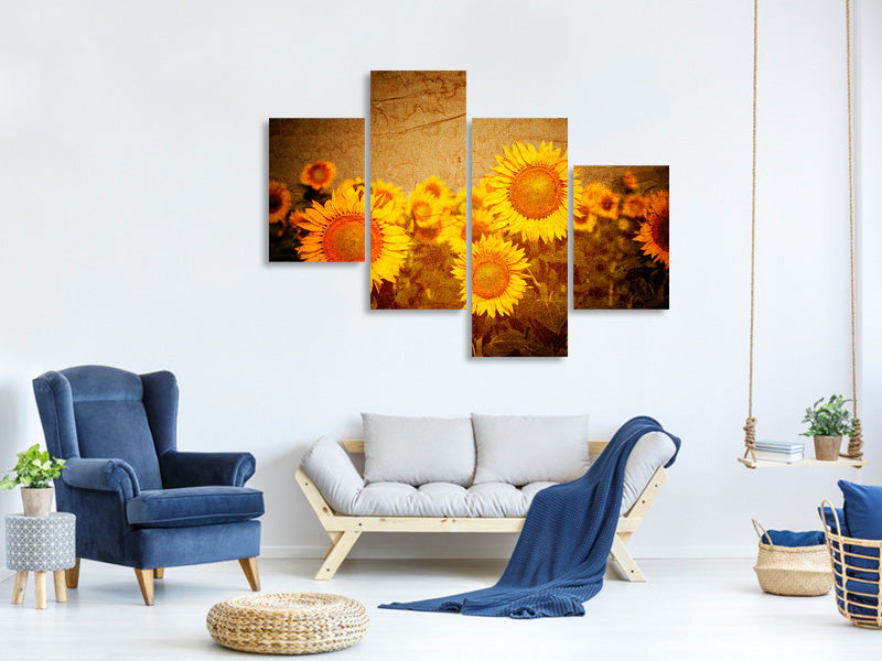 modern-4-piece-canvas-print-retro-sunflower