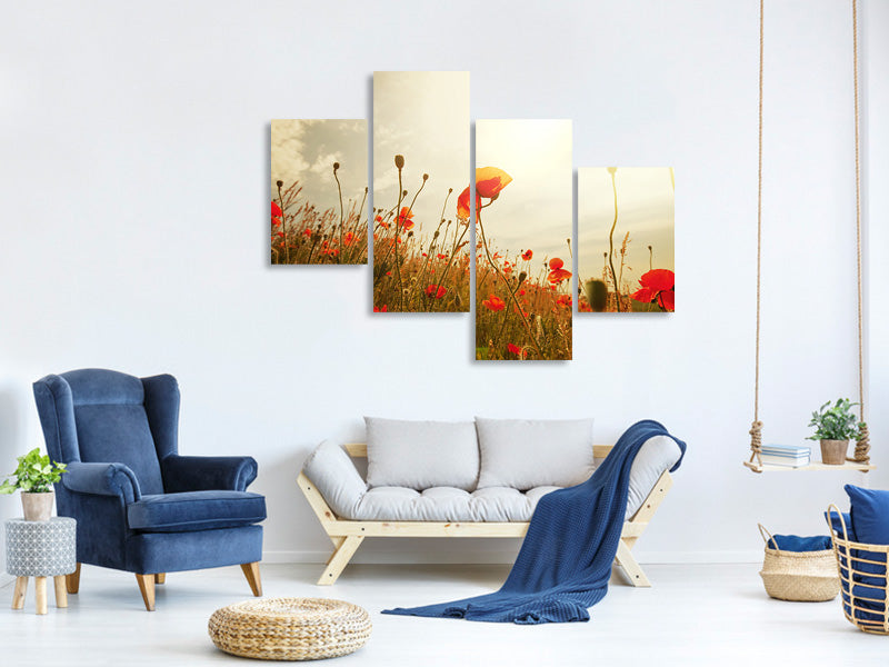 modern-4-piece-canvas-print-the-poppy-field-at-sunrise