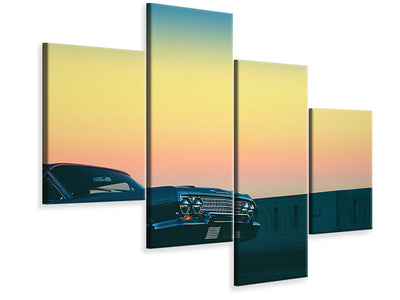 modern-4-piece-canvas-print-vintage-car-in-the-evening-light