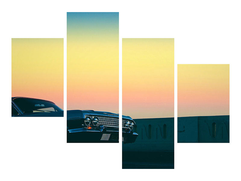 modern-4-piece-canvas-print-vintage-car-in-the-evening-light