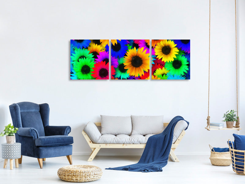 panoramic-3-piece-canvas-print-colorful-sunflowers