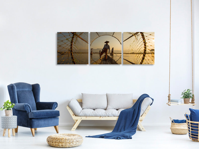 panoramic-3-piece-canvas-print-inle-fisherman