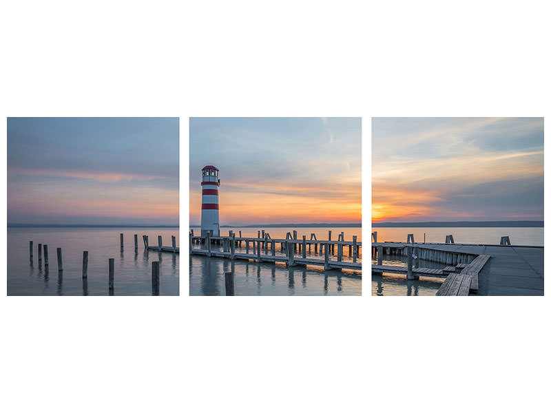 panoramic-3-piece-canvas-print-lighthouse-in-the-sunset