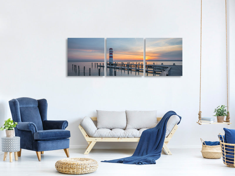 panoramic-3-piece-canvas-print-lighthouse-in-the-sunset