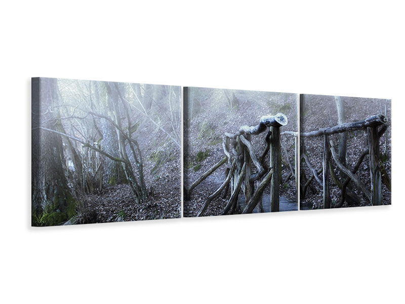 panoramic-3-piece-canvas-print-old-wooden-bridge-in-the-forest