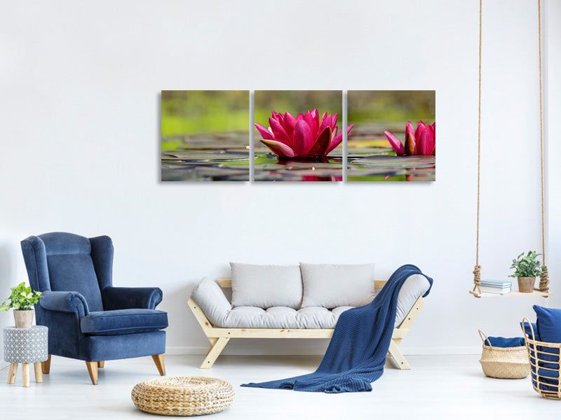 panoramic-3-piece-canvas-print-red-water-lily-duo