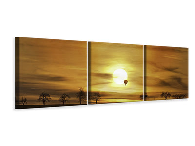 panoramic-3-piece-canvas-print-sunset-with-hot-air-balloon